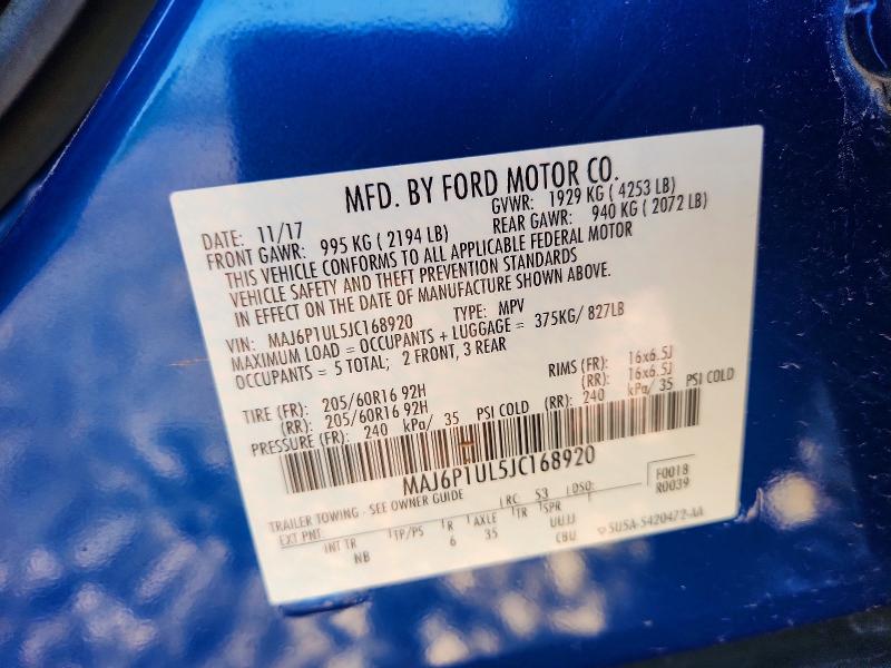 2018 Ford Ecosport მანქანა იყიდება აუქციონზე, vin: MAJ6P1UL5JC168920, აუქციონის ნომერი: 52425136