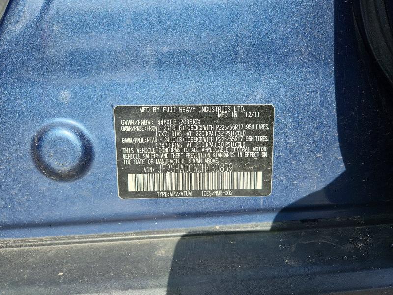 Продажа на аукционе авто 2012 Subaru Forester, vin: JF2SHADC6CH430859, номер лота: 52750956
