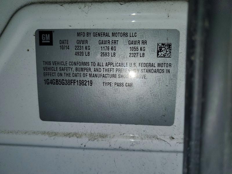 Aukcja sprzedaży 2015 Buick Lacrosse, vin: 1G4GB5G38FF198219, numer aukcji: 52223486