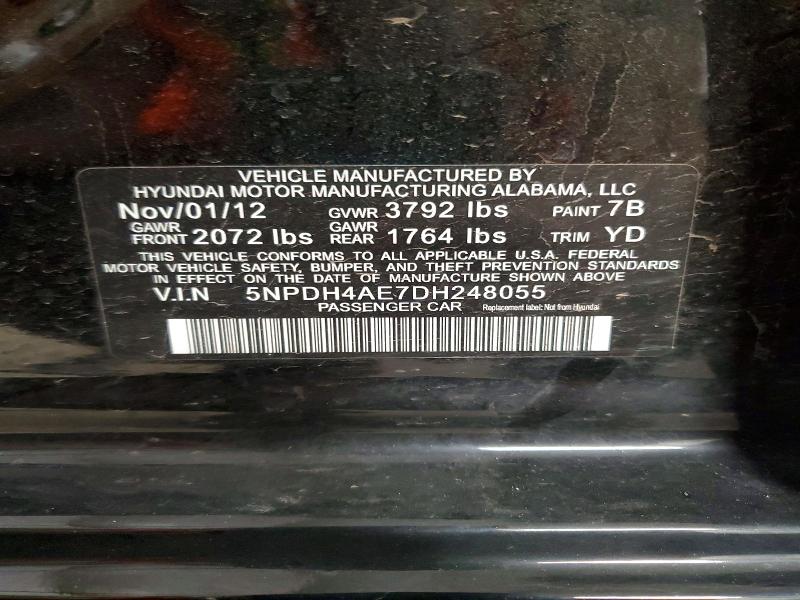 2013 Hyundai Elantra მანქანა იყიდება აუქციონზე, vin: 5NPDH4AE7DH248055, აუქციონის ნომერი: 53714926