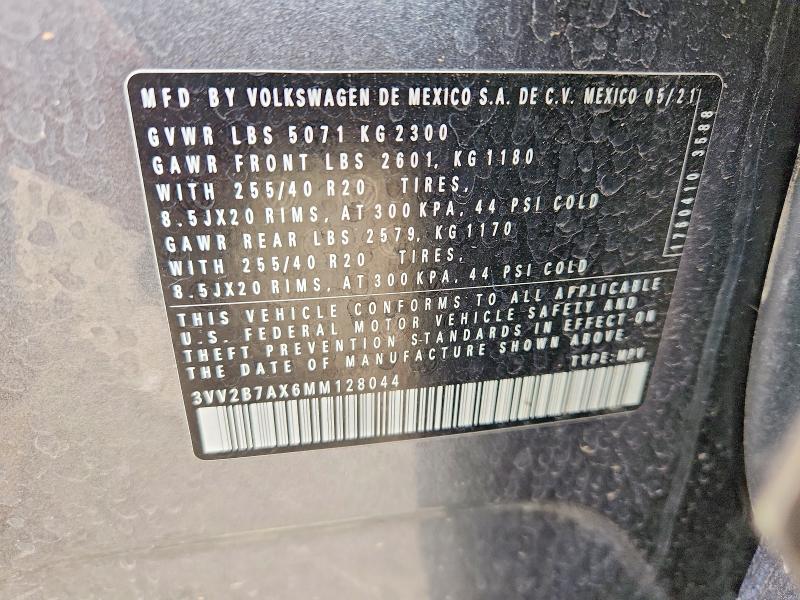 54710566 :رقم المزاد ، 3VV2B7AX6MM128044 vin ، 2021 Volkswagen Tiguan مزاد بيع