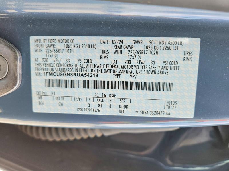 Aukcja sprzedaży 2024 Ford Escape, vin: 1FMCU9GN8RUA54218, numer aukcji: 54719896