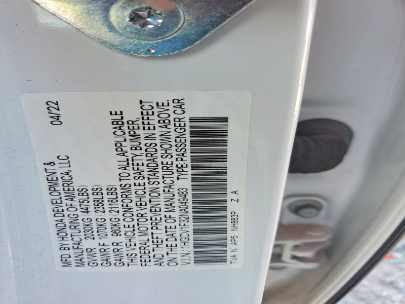 52528016 :رقم المزاد ، 1HGCV1F32NA049483 vin ، 2022 Honda Accord مزاد بيع