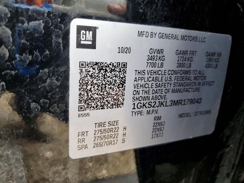 52493846 :رقم المزاد ، 1GKS2JKL3MR179043 vin ، 2021 Gmc Yukon Xl مزاد بيع
