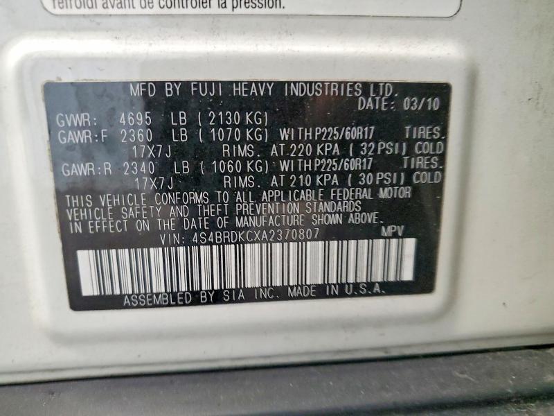 Продаж на аукціоні авто 2010 Subaru Outback, vin: 4S4BRDKCXA2370807, номер лоту: 53442376