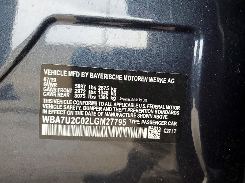 2020 Bmw 750 მანქანა იყიდება აუქციონზე, vin: WBA7U2C02LGM27795, აუქციონის ნომერი: 54516156