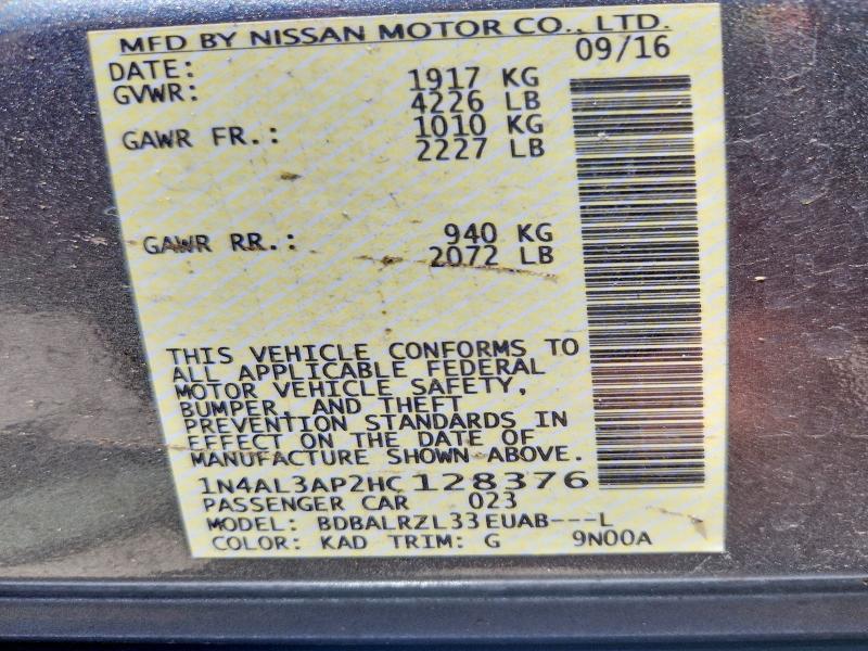 2017 Nissan Altima მანქანა იყიდება აუქციონზე, vin: 1N4AL3AP2HC128376, აუქციონის ნომერი: 53638756