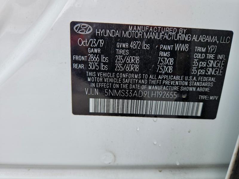 Aukcja sprzedaży 2020 Hyundai Santa Fe, vin: 5NMS33AD9LH192655, numer aukcji: 52711016