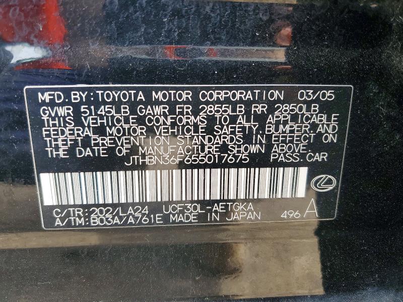 Aukcja sprzedaży 2005 Lexus Ls, vin: JTHBN36F655017675, numer aukcji: 55133656