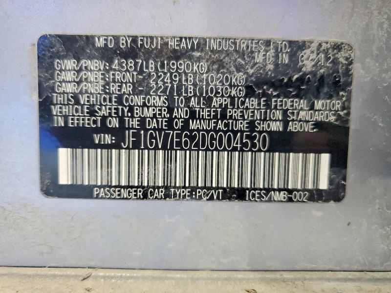 52025876 :رقم المزاد ، JF1GV7E62DG004530 vin ، 2013 Subaru Impreza مزاد بيع
