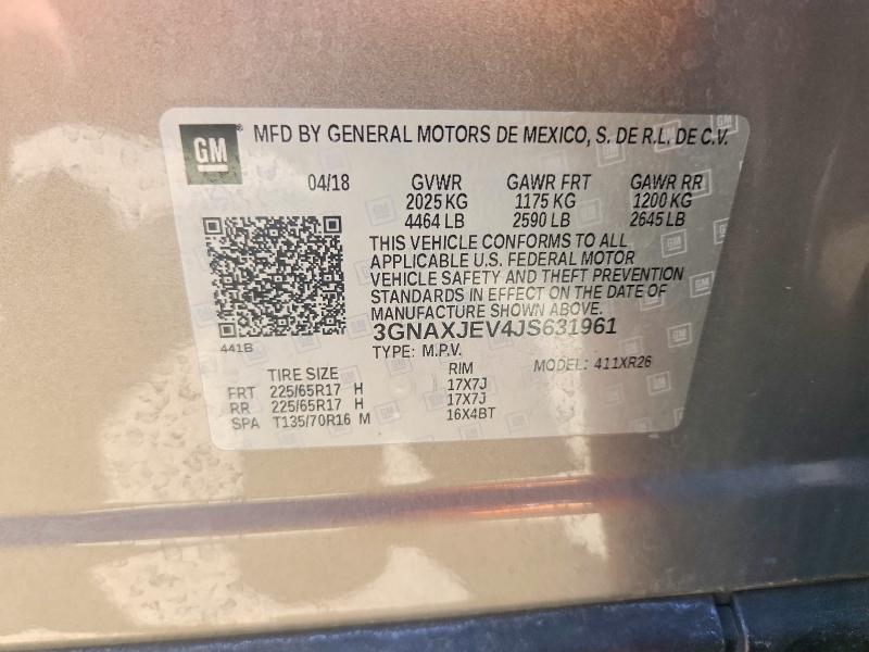 Продаж на аукціоні авто 2018 Chevrolet Equinox, vin: 3GNAXJEV4JS631961, номер лоту: 54558436