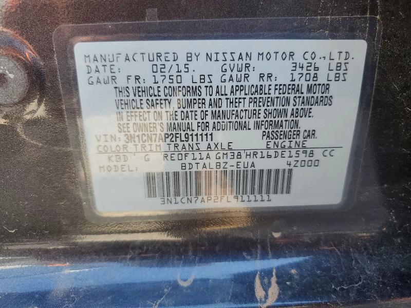 Продажа на аукционе авто 2015 Nissan Versa, vin: 3N1CN7AP2FL911111, номер лота: 54779786