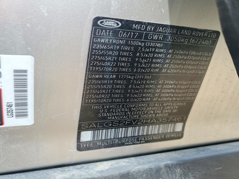 Aukcja sprzedaży 2017 Land Rover Range Rover, vin: SALGS2FV2HA357461, numer aukcji: 53191066