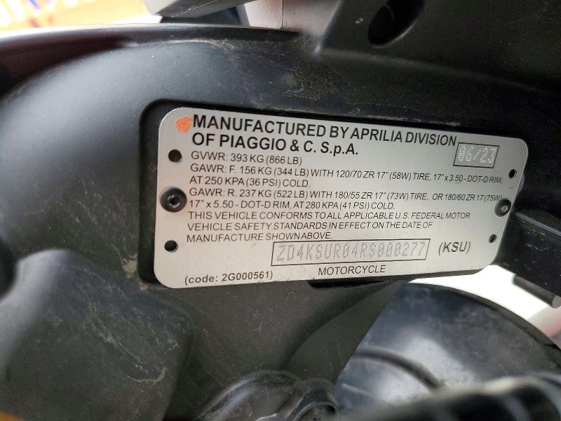 Продаж на аукціоні авто 2024 Aprilia Rs, vin: ZD4KSUR04RS000277, номер лоту: 51369126