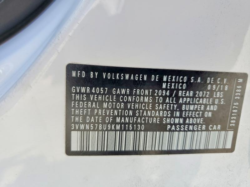 51912896 :رقم المزاد ، 3VWN57BU9KM115130 vin ، 2019 Volkswagen Jetta مزاد بيع