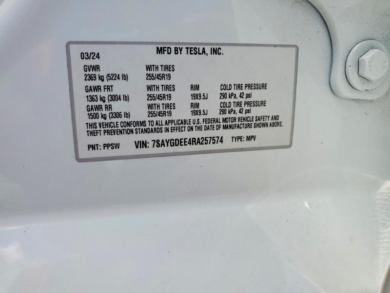 Продажа на аукционе авто 2024 Tesla Model Y, vin: 7SAYGDEE4RA257574, номер лота: 53232466