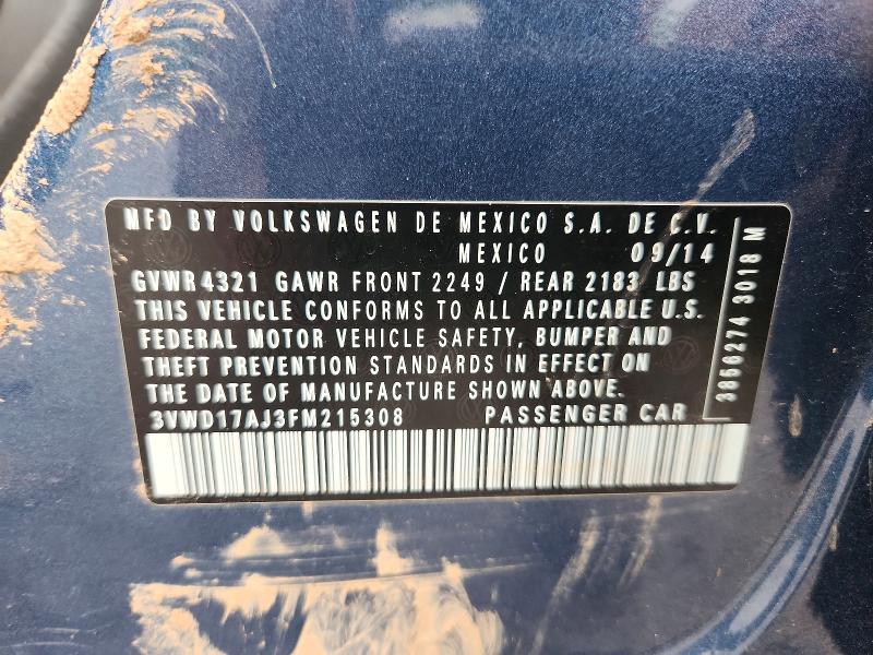 52504816 :رقم المزاد ، 3VWD17AJ3FM215308 vin ، 2015 Volkswagen Jetta مزاد بيع