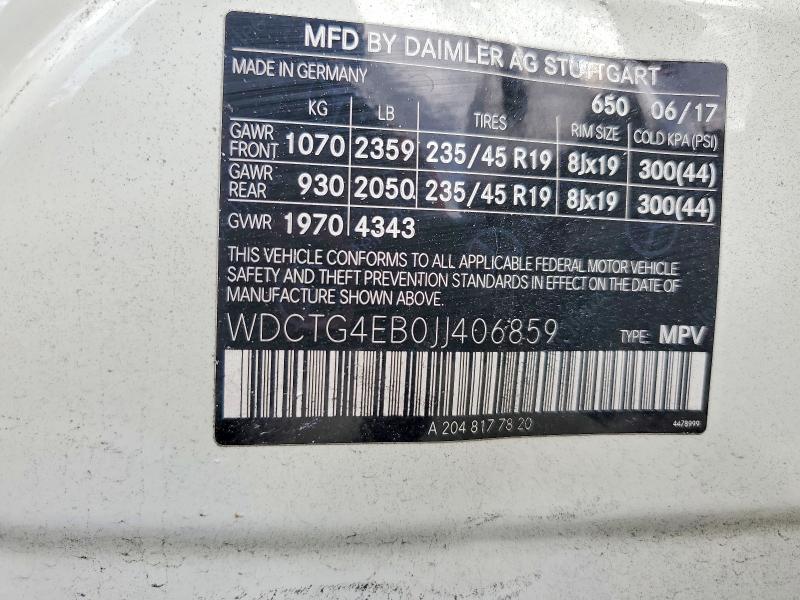 54066156 :رقم المزاد ، WDCTG4EB0JJ406859 vin ، 2018 Mercedes-benz Gla مزاد بيع