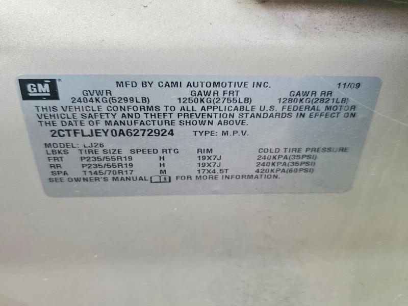 Aukcja sprzedaży 2010 Gmc Terrain, vin: 2CTFLJEY0A6272924, numer aukcji: 54834146