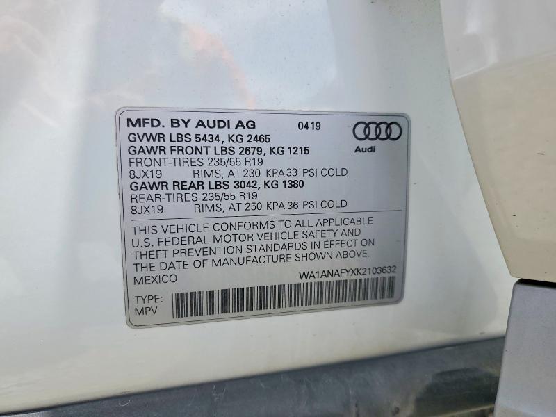 Продаж на аукціоні авто 2019 Audi Q5, vin: WA1ANAFYXK2103632, номер лоту: 53807136