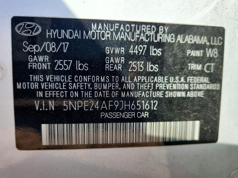 2018 Hyundai Sonata მანქანა იყიდება აუქციონზე, vin: 5NPE24AF9JH651612, აუქციონის ნომერი: 55013736