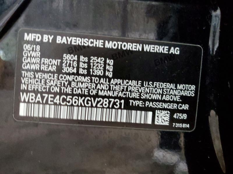 Продажа на аукционе авто 2019 Bmw 740, vin: WBA7E4C56KGV28731, номер лота: 52324516