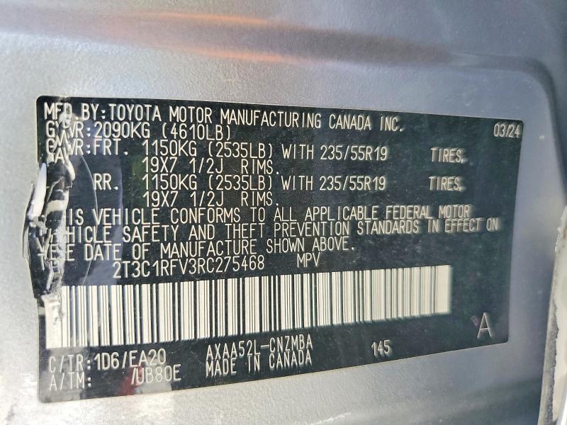 Продаж на аукціоні авто 2024 Toyota Rav4, vin: 2T3C1RFV3RC275468, номер лоту: 55148446
