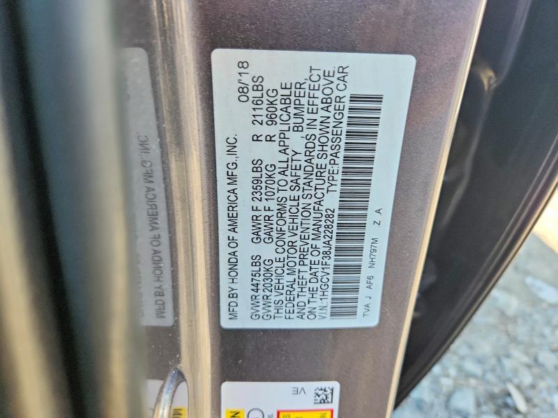 Aukcja sprzedaży 2018 Honda Accord, vin: 1HGCV1F38JA228282, numer aukcji: 53366786