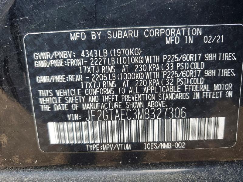 Продаж на аукціоні авто 2021 Subaru Crosstrek, vin: JF2GTAEC3M8327306, номер лоту: 53627746