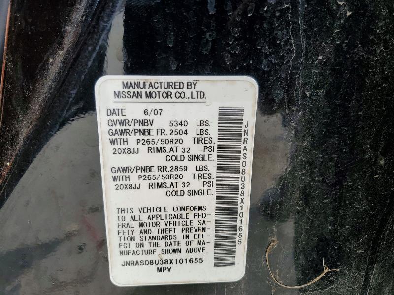 52444776 :رقم المزاد ، JNRAS08U38X101655 vin ، 2008 Infiniti Fx35 مزاد بيع