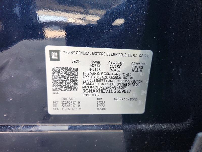 Aukcja sprzedaży 2020 Chevrolet Equinox, vin: 3GNAXHEV1LS659017, numer aukcji: 54672176