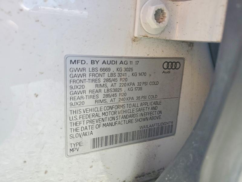 2018 Audi Q7 მანქანა იყიდება აუქციონზე, vin: WA1LAAF72JD024714, აუქციონის ნომერი: 54465386