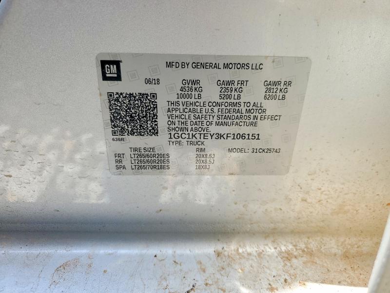 55387296 :رقم المزاد ، 1GC1KTEY3KF106151 vin ، 2019 Chevrolet Silverado مزاد بيع
