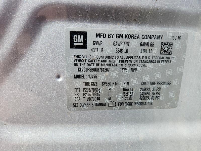 52423426 :رقم المزاد ، KL7CJPSB0GB761267 vin ، 2016 Chevrolet Trax مزاد بيع