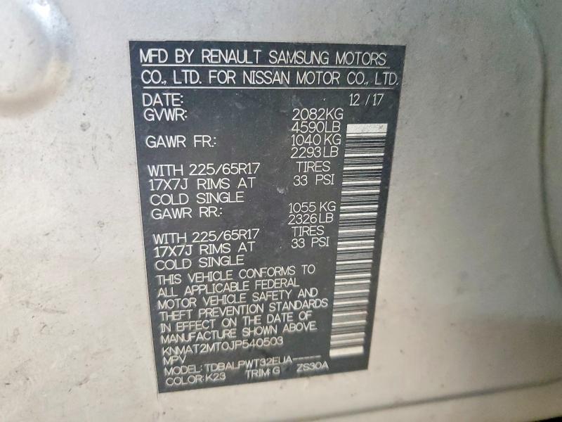 52231856 :رقم المزاد ، KNMAT2MT0JP540503 vin ، 2018 Nissan Rogue مزاد بيع