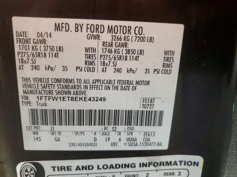 Aukcja sprzedaży 2014 Ford F150, vin: 1FTFW1ET8EKE43249, numer aukcji: 55091206