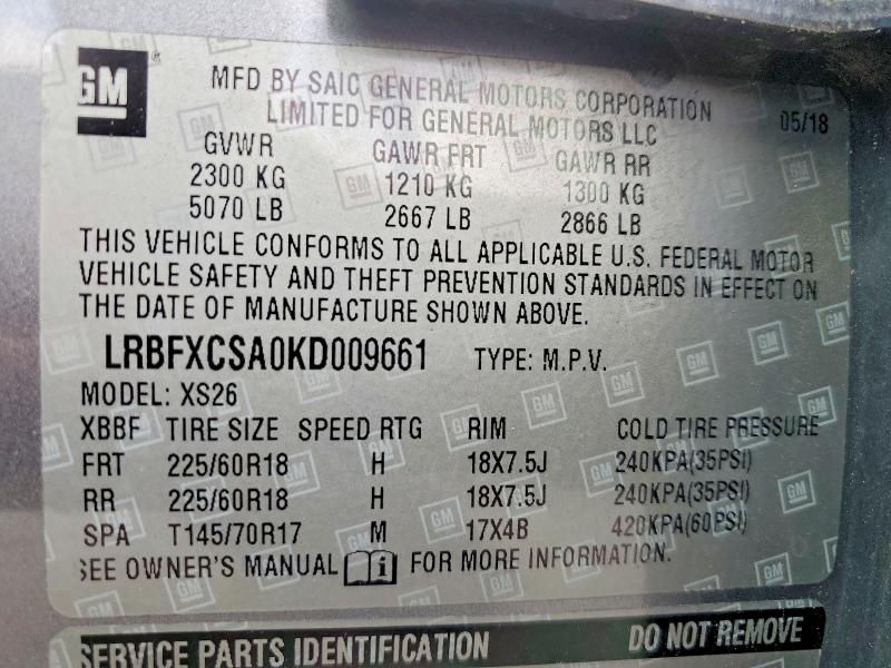 52314586 :رقم المزاد ، LRBFXCSA0KD009661 vin ، 2019 Buick Envision مزاد بيع