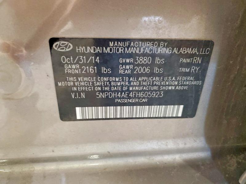 2015 Hyundai Elantra მანქანა იყიდება აუქციონზე, vin: 5NPDH4AE4FH605923, აუქციონის ნომერი: 53111276