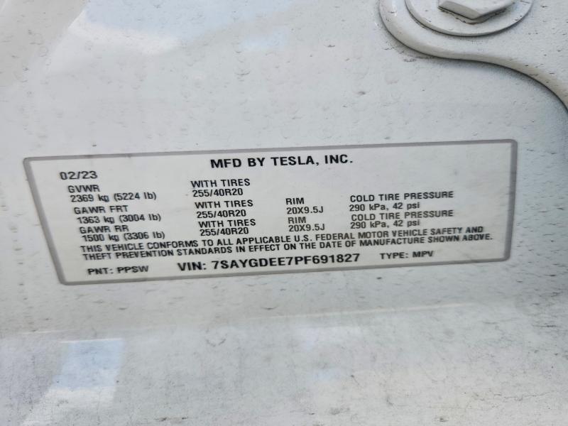Aukcja sprzedaży 2023 Tesla Model Y, vin: 7SAYGDEE7PF691827, numer aukcji: 52715146