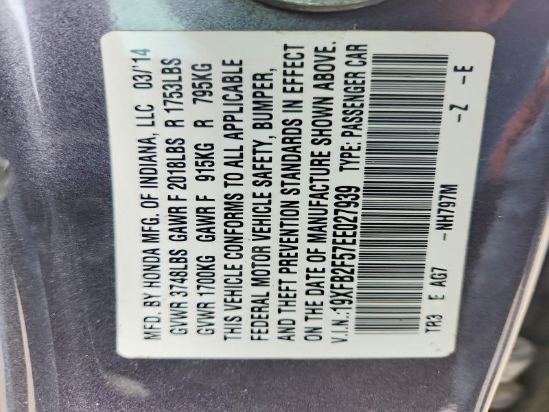 Продаж на аукціоні авто 2014 Honda Civic, vin: 19XFB2F57EE027939, номер лоту: 54975516