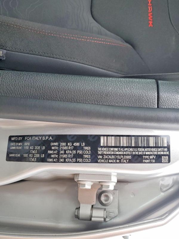 2020 Jeep Renegade მანქანა იყიდება აუქციონზე, vin: ZACNJBC15LPL03905, აუქციონის ნომერი: 52751756