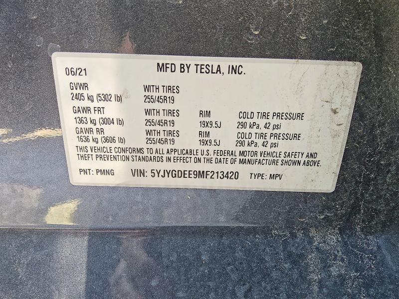 Aukcja sprzedaży 2021 Tesla Model Y, vin: 5YJYGDEE9MF213420, numer aukcji: 51955646