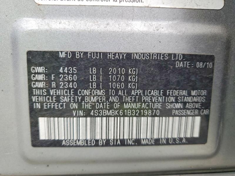 2011 Subaru Legacy მანქანა იყიდება აუქციონზე, vin: 4S3BMBK61B3219870, აუქციონის ნომერი: 53833676
