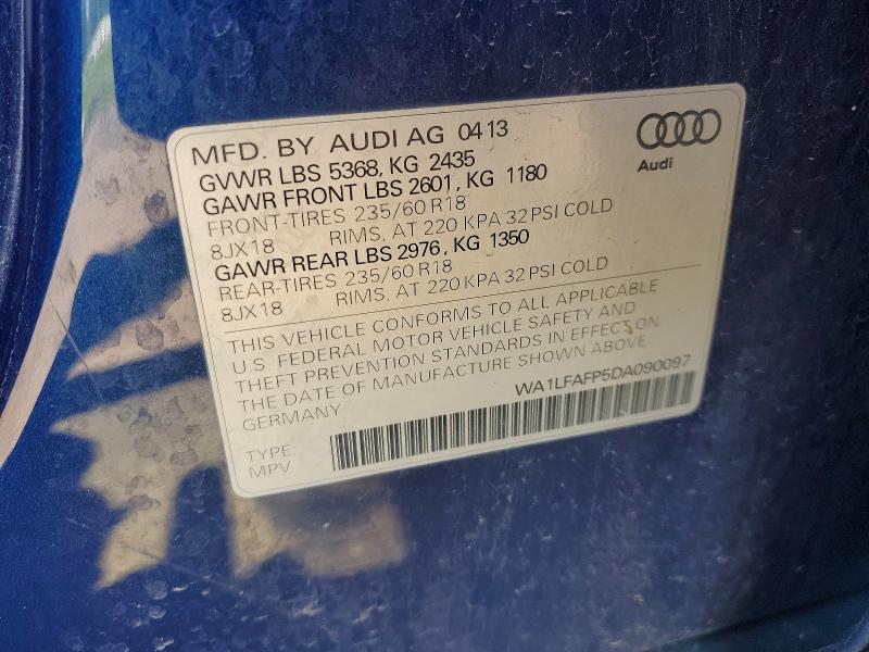 2013 Audi Q5 მანქანა იყიდება აუქციონზე, vin: WA1LFAFP5DA090097, აუქციონის ნომერი: 53262466