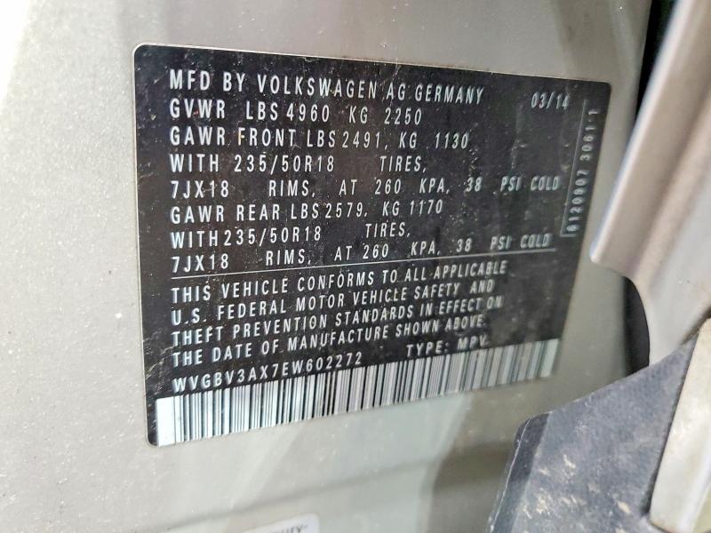2014 Volkswagen Tiguan მანქანა იყიდება აუქციონზე, vin: WVGBV3AX7EW602272, აუქციონის ნომერი: 53786786