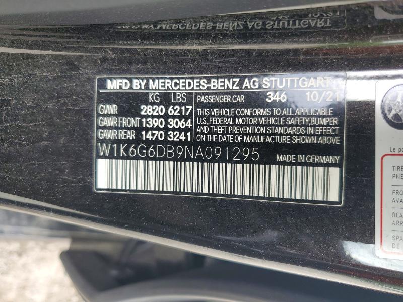 Aukcja sprzedaży 2022 Mercedes-benz S, vin: W1K6G6DB9NA091295, numer aukcji: 53454466