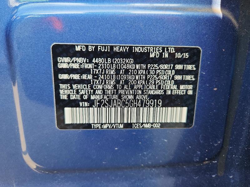 Aukcja sprzedaży 2016 Subaru Forester, vin: JF2SJABC5GH479919, numer aukcji: 53276176