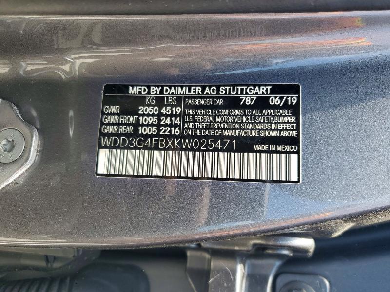 2019 Mercedes-benz A მანქანა იყიდება აუქციონზე, vin: WDD3G4FBXKW025471, აუქციონის ნომერი: 54139686