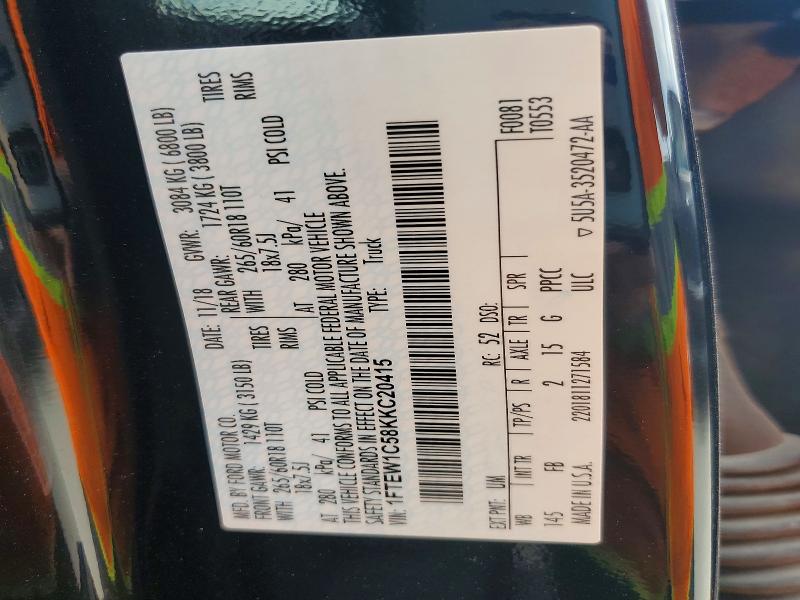 Aukcja sprzedaży 2019 Ford F150, vin: 1FTEW1C58KKC20415, numer aukcji: 53710156