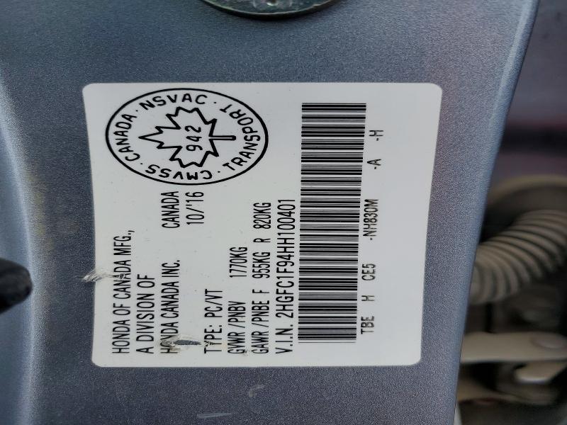 Aukcja sprzedaży 2017 Honda Civic, vin: 2HGFC1F94HH100401, numer aukcji: 53210646
